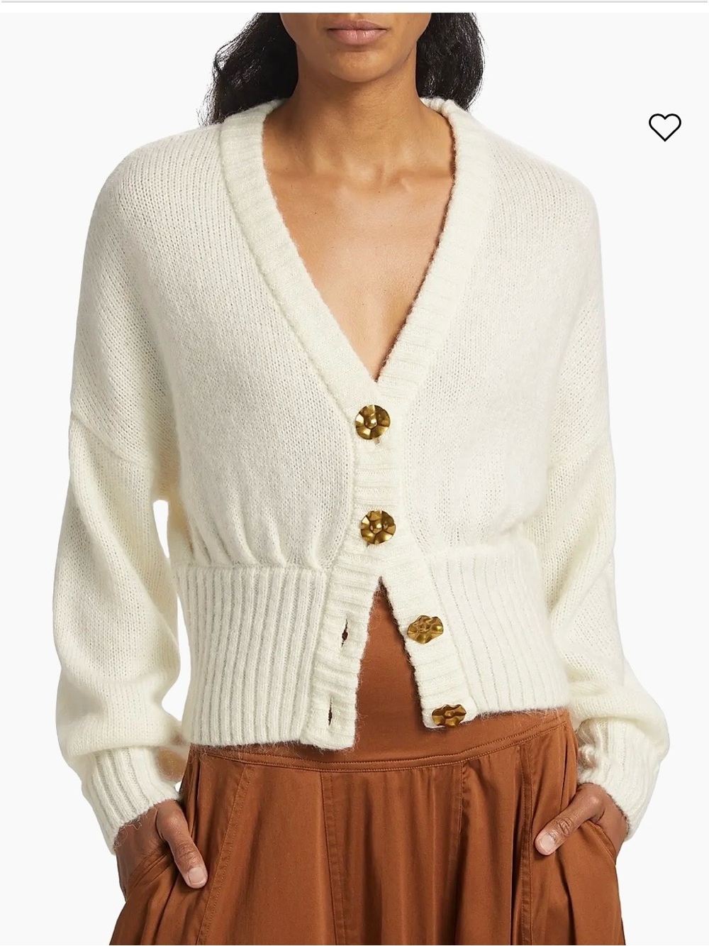 Farm Rio mohair blend balloon sleeve cardigan sweater off white cream